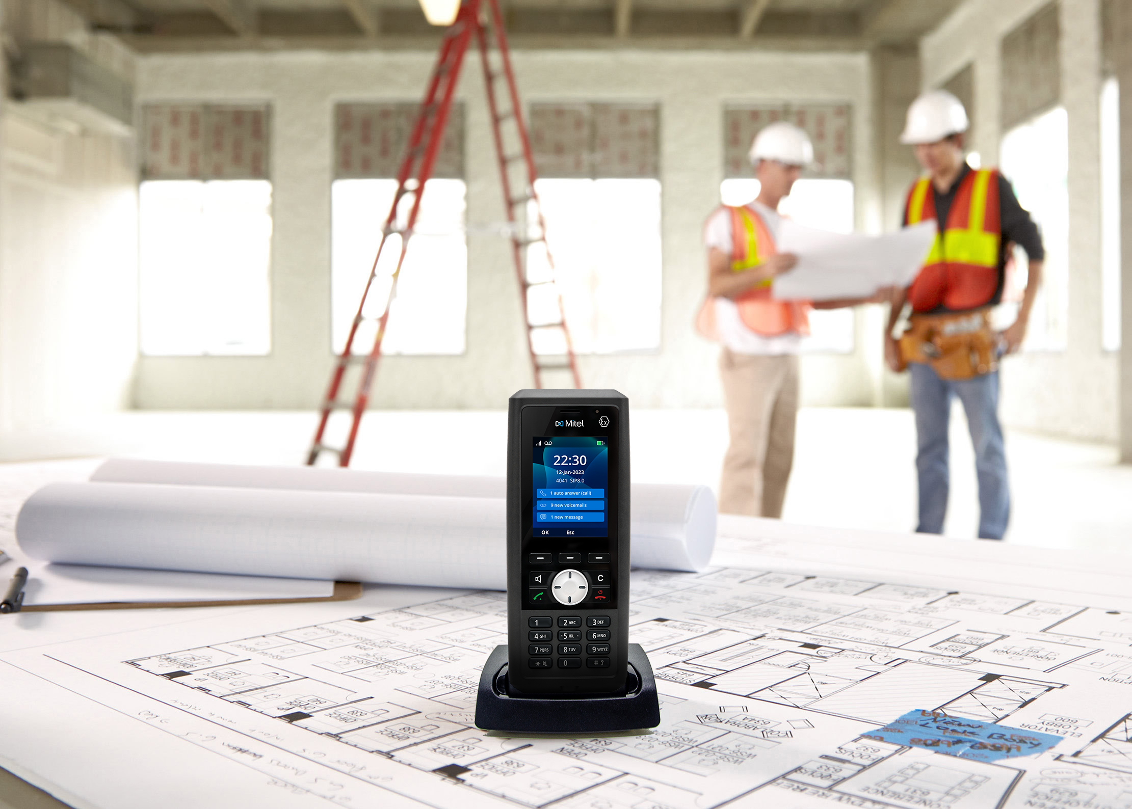 Mitel 700d DECT handset on a construction site